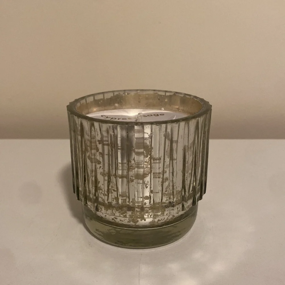 West Elm Mercury Glass Fluted Candle - Cypress Sage